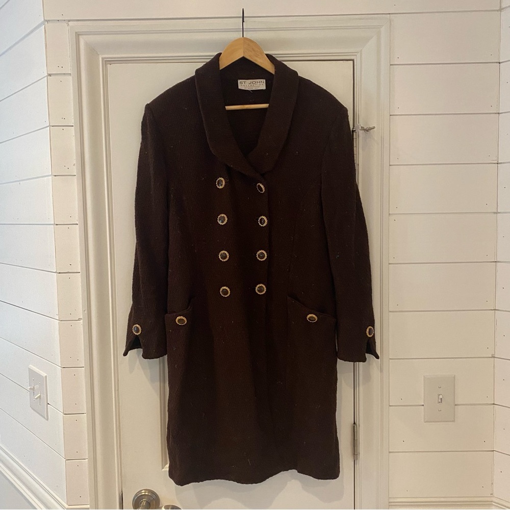 St. John Vintage Brown Santana Knit Overcoat Trench Coat